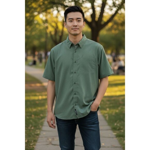 Cabela’s Shirt Size XLR Green Mens Casual Button Down Short Sleeve Chest-Pocket - Picture 1 of 14